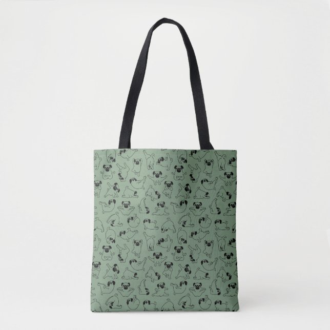 cute yoga pet dog pattern green background tote bag (Front)