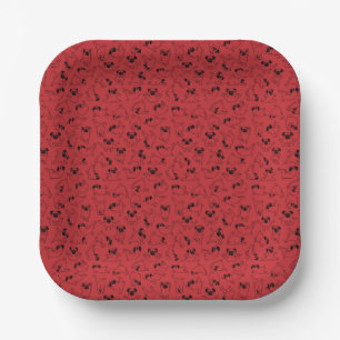 cute yoga pet dog pattern red background paper plate