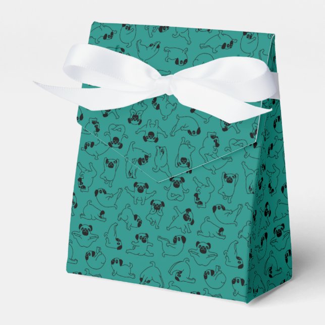 cute yoga pet dog pattern turquoise background favor box (Front Side)