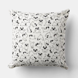 cute yoga pet dog pattern white background throw pillow