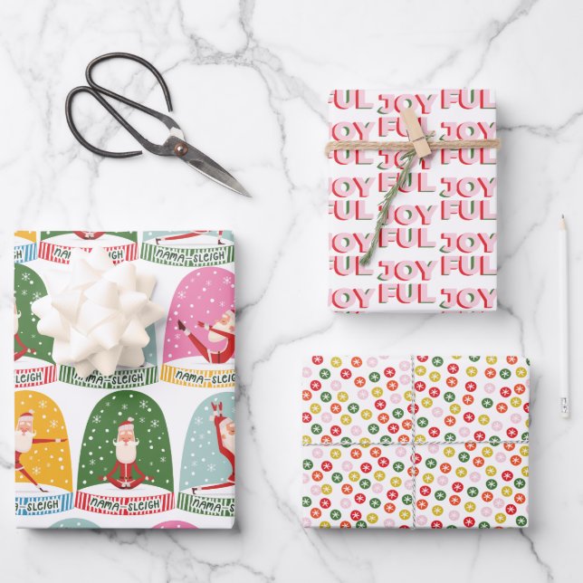 Cute Yoga Santa NamaSleigh Joyful Berries Wrapping Paper Sheet (Front)
