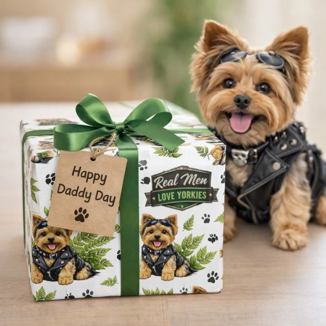 Cute Yorkie Biker Pattern  Wrapping Paper (Creator Uploaded)