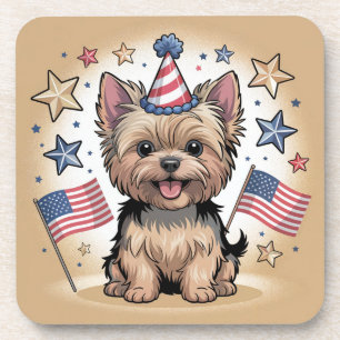 Cute Yorkie Celebrating Independence Day Coaster