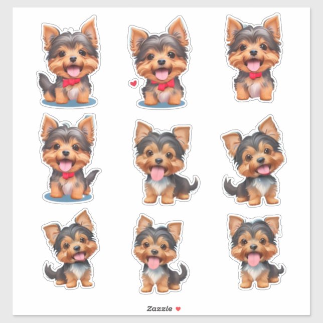 Cute Yorkie Chiots riant Clip art Stickers (Feuille)