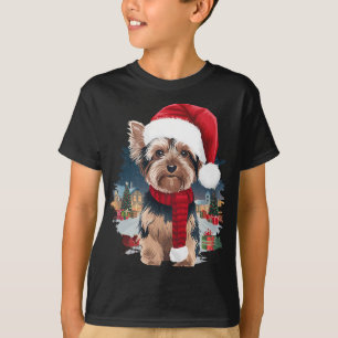 Cute Yorkie Dog Christmas Santa Hat Scarf Winter H T-Shirt