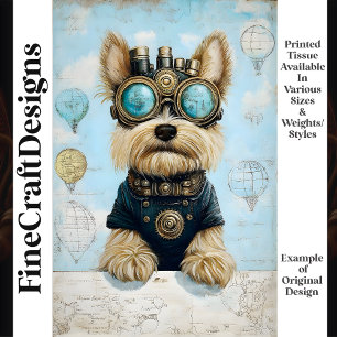 Cute Yorkie Dog, Hot Air Balloons K4 Decoupage Tissue Paper