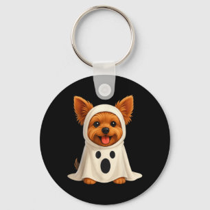 Cute Yorkie Ghost Halloween Costume Dog Art Keychain