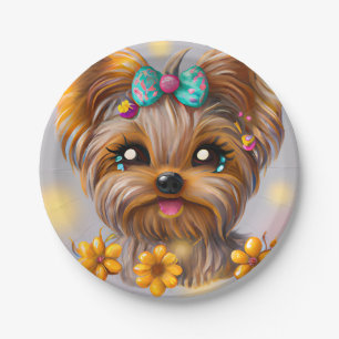 Cute Yorkie Kawaii Puppy  Paper Plate
