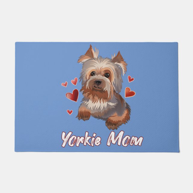 cute yorkie mom illustration yorkshire terrier lov doormat (Front)