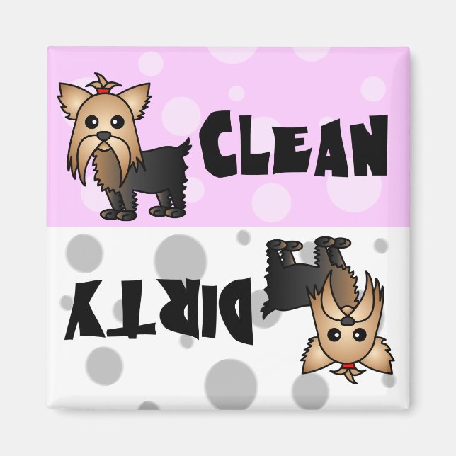 Cute Yorkie Nettoyer / Lave-vaisselle sale Magnet (Devant)