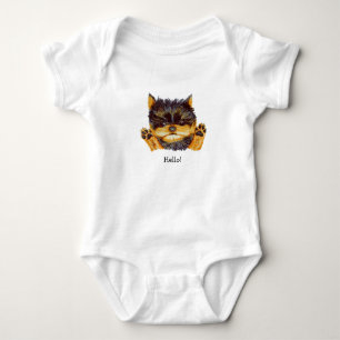 Cute Yorkie Puppy Hello Script Baby Bodysuit