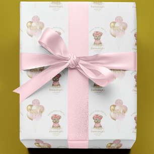 Cute Yorkie Two Cute Balloon Birthday Party Wrapping Paper