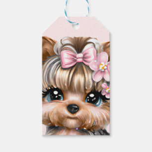 Cute Yorkie With a Pink Bow Gift Tags