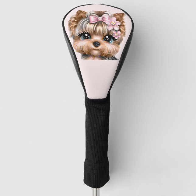 Cute Yorkie With a Pink Bow   Golf Head Cover (Front)