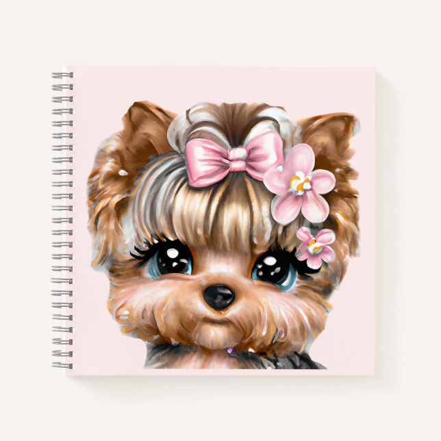Cute Yorkie With a Pink Bow   Notebook (Front)