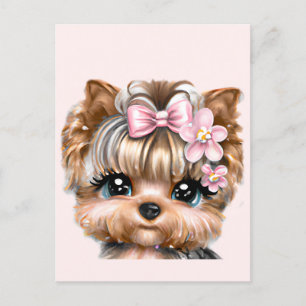 Cute Yorkie With a Pink Bow Postcard