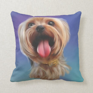 Cute Yorkie Yorkshire Terrier Digital Art Throw Pillow
