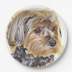 Cute yorkie Yorkshire Terrier Puppy Dog Art Paper Plate