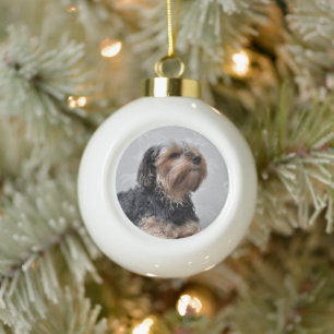 Cute Yorkie Yorkshire Terrier Sunbathing  Ceramic Ball Christmas Ornament