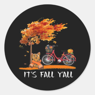 Cute Yorkshire Autumn Kawaii Yorkie It’s Fall Y’al Classic Round Sticker