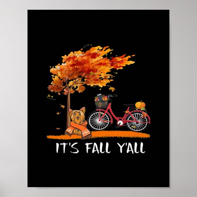 Cute Yorkshire Autumn Kawaii Yorkie It’s Fall Y’al Poster (Front)