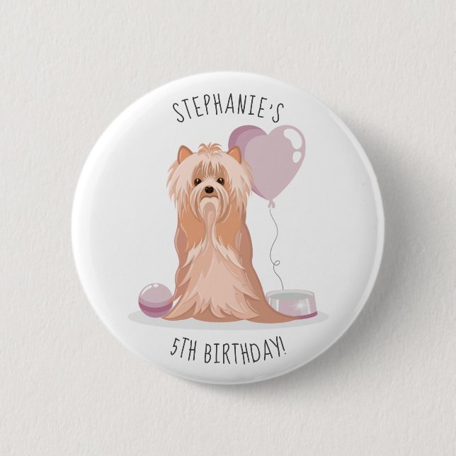 Cute Yorkshire Terrier Birthday 2 Inch Round Button (Front)