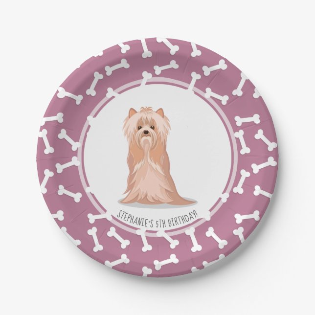 Cute Yorkshire Terrier Birthday Paper Plates (Front)