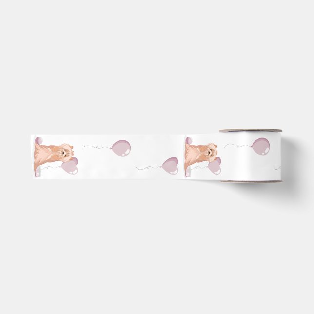 Cute Yorkshire Terrier Birthday Satin Ribbon (Front)