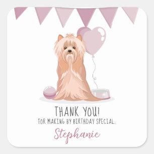 Cute Yorkshire Terrier Birthday Square Sticker