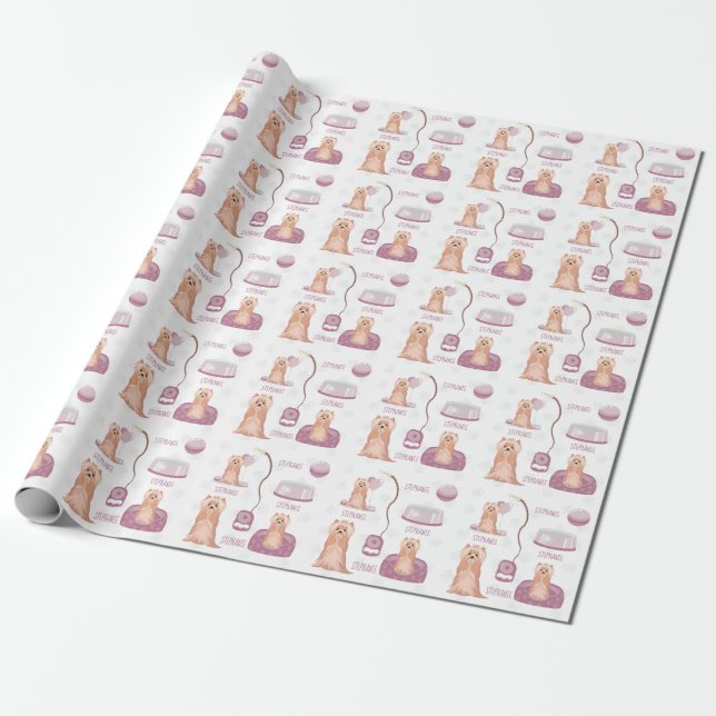 Cute Yorkshire Terrier Birthday Wrapping Paper (Unrolled)