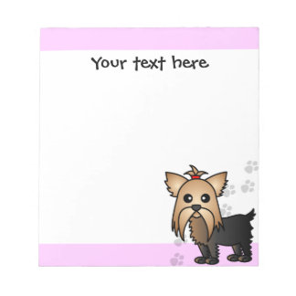 Cute Yorkshire Terrier Cartoon Paw Prints Pink Notepad