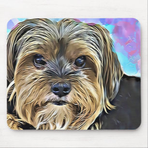 Cute Yorkshire Terrier Dog Digital Art Mouse Pad