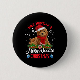 Cute Yorkshire Terrier Dog Merry Doodle Christmas 2 Inch Round Button