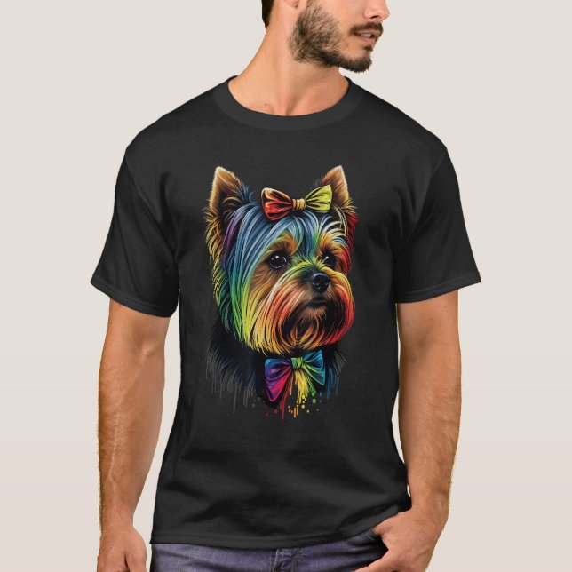 Cute Yorkshire Terrier Dog on Yorkshire Terrier Lo T-Shirt (Front)