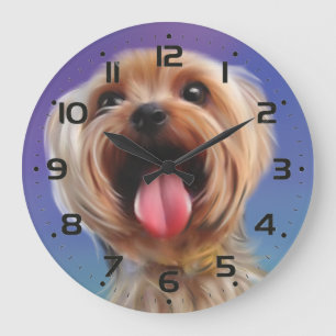 Cute Yorkshire terrier dog puppy digital painting Large Clock