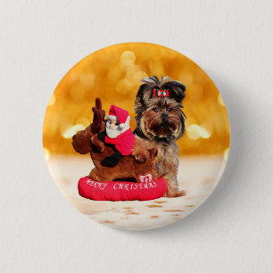 Cute Yorkshire Terrier Merry Christmas 2 Inch Round Button