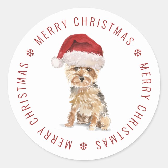 Cute Yorkshire Terrier Merry Christmas Classic Round Sticker (Front)