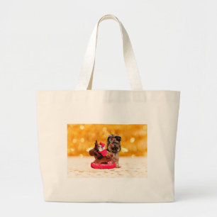 Cute Yorkshire Terrier Merry Christmas Large Tote Bag