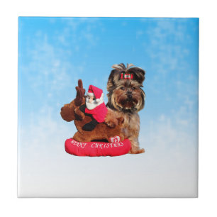 Cute Yorkshire Terrier Merry Christmas Tile
