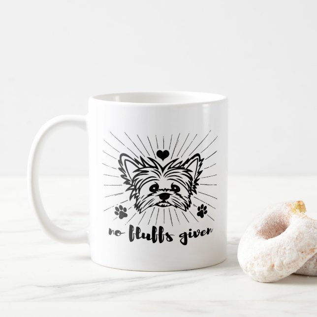 Cute Yorkshire Terrier No Fluffs Given Meme Joke  Coffee Mug (With Donut)