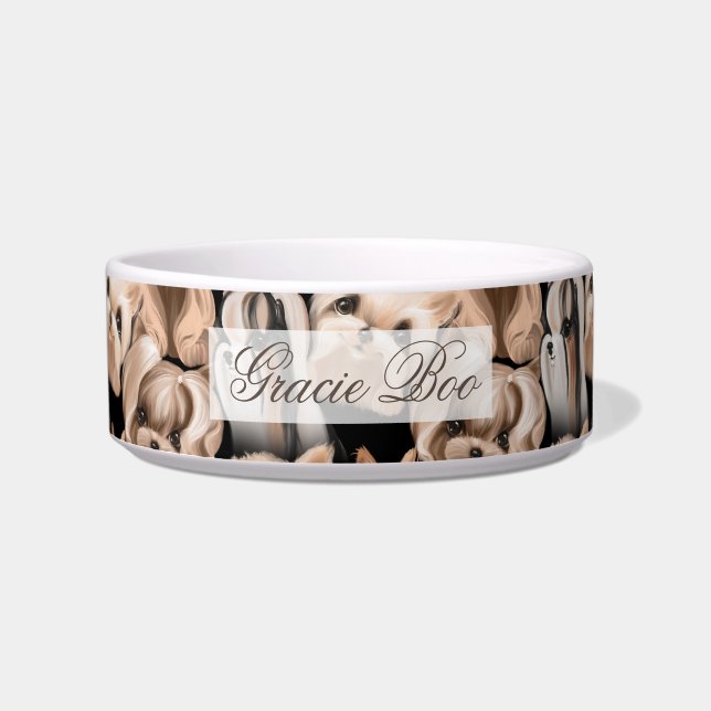 Cute Yorkshire Terrier Pattern Personalized Bowl (Front)