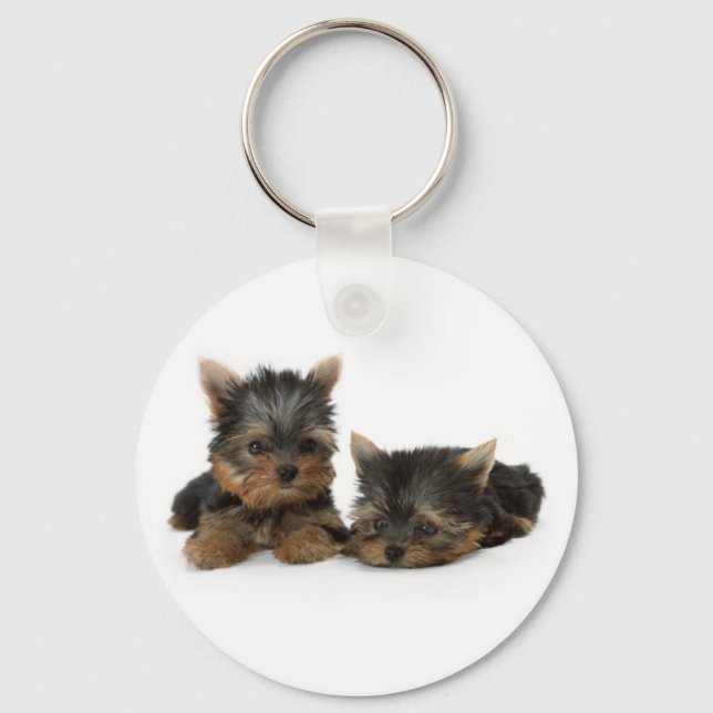 Cute Yorkshire Terrier puppies Keychain (Front)