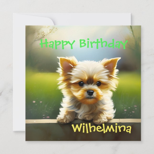Cute Yorkshire Terrier Puppy Birthday Holiday Card (Front)