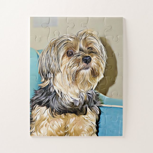 Cute Yorkshire Terrier Puppy Dog Digital art Jigsaw Puzzle (Vertical)