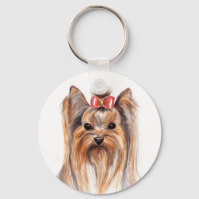 Cute Yorkshire Terrier Puppy Dog Painted Key Chain (Front)