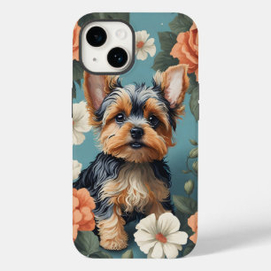 Cute Yorkshire Terrier Puppy Floral Case-Mate iPhone 14 Case