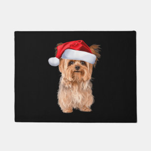 Cute Yorkshire Terrier Santa Puppy Christmas Doormat