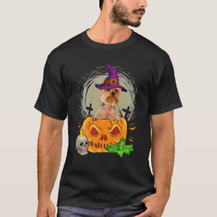 Cute Yorkshire Terrier Witch Pumpkin Halloween Dog T-Shirt