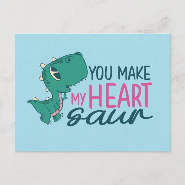Cute You Make My Heart Saur Funny Valentine's Day Postcard (Front)