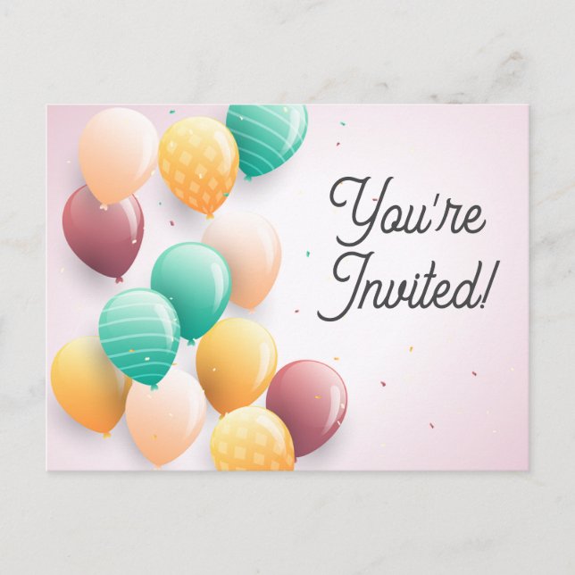 Cute you’re invited happy birthday postcards (Front)